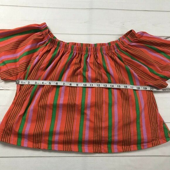 Asos Womens Multicolor Short Sleeve Striped Off Shoulder Blouse Top Size 12 - Picture 7 of 7